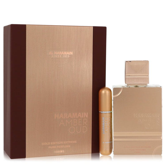 Al Haramain Amber Oud Gold Edition Extreme by Al Haramain Gift Set 3.4 oz 3.4 Pure Perfume Spray + 0.34 oz Refillable Spray for Women - Lamas Perfume