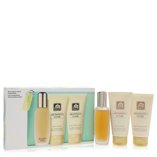 Aromatics Elixir by Clinique Gift Set -- 1.5 oz Eau De Parfum Spray + 2.5 oz Body Smoother + 2.5 oz Body Wash with Bag for Women - Lamas Perfume