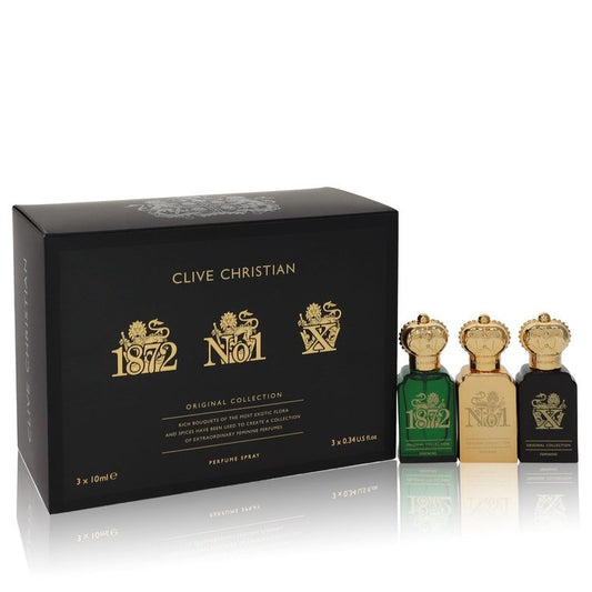 Clive Christian X by Clive Christian Gift Set -- Travel Set Includes Clive Christian 1872 Feminine, Clive Christian No 1 Feminine, Clive Christian X Feminine all in .34 oz Pure Perfume Sprays for Women - Lamas Perfume