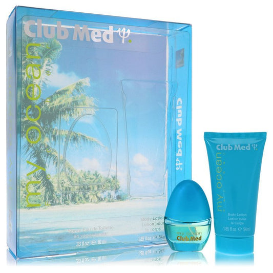 Club Med My Ocean by Coty Gift Set -- .33 oz Mini EDT Spray + 1.85 oz Body Lotion for Women - Lamas Perfume