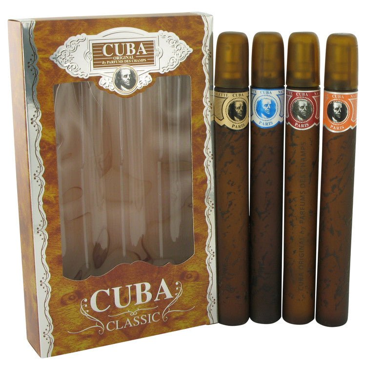 Cuba Blue by Fragluxe Gift Set -- Cuba Variety Set includes All Four 1.15 oz Sprays, Cuba Red, Cuba Blue, Cuba Gold and Cuba Orange for Men - Lamas Perfume