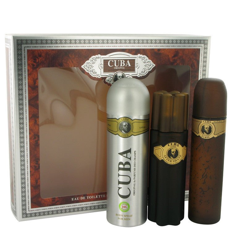 Cuba Gold by Fragluxe Gift Set -- 3.3 oz Eau De Toilette Spray + 3.3 oz After Shave Spray + 6.7 oz Body Deodorant Spray for Men - Lamas Perfume