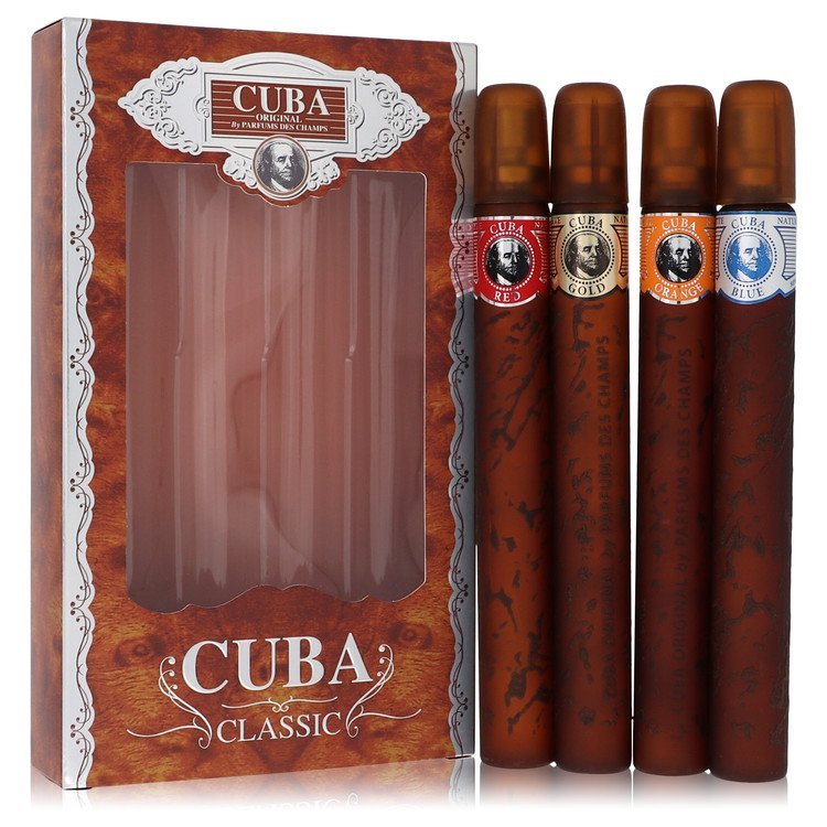 Cuba Red by Fragluxe Gift Set -- Cuba Variety Set includes All Four 1.15 oz Sprays, Cuba Red, Cuba Blue, Cuba Gold and Cuba Orange for Men - Lamas Perfume