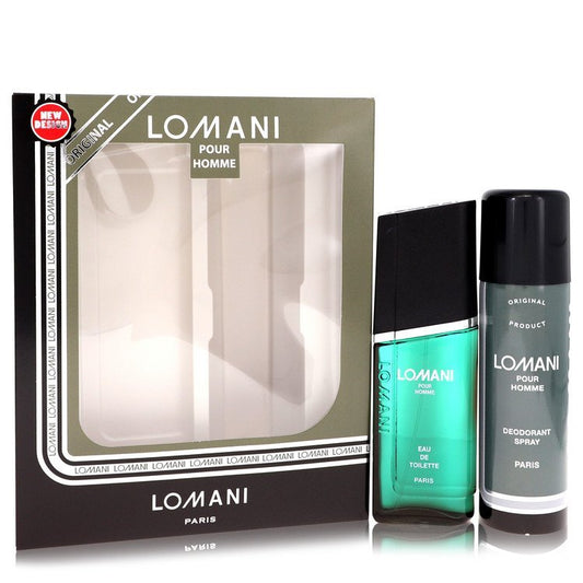 Lomani by Lomani Gift Set -- 3.4 oz Eau De Toilette Spray + 6.7 oz Deodorant Spray for Men - Lamas Perfume