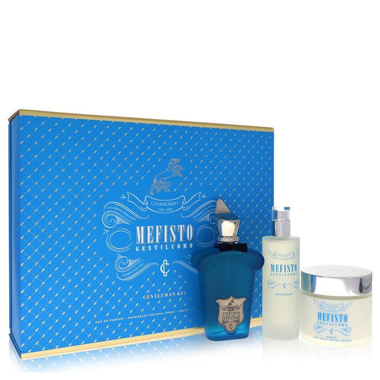 Mefisto Gentiluomo by Xerjoff Gift Set -- 3.4 oz Eau De Parfum Spray + 3.4 oz Deodorant Spray + 6.7 oz Shave and Post Shave Cream for Men - Lamas Perfume