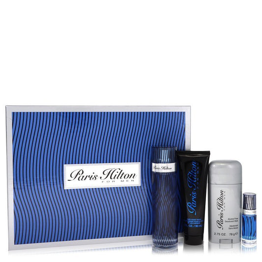 Paris Hilton by Paris Hilton Gift Set -- 3.4 oz Eau De Toilette Spray + 3 oz Body Wash + 2.75 oz Deodorant Stick + .25 Mini EDT Spray for Men - Lamas Perfume