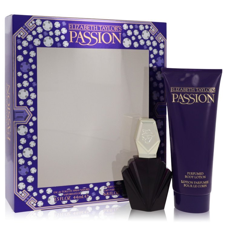 Passion by Elizabeth Taylor Gift Set -- 1.5 oz Eau De Toilette Spray + 6.8 oz Body Lotion for Women - Lamas Perfume