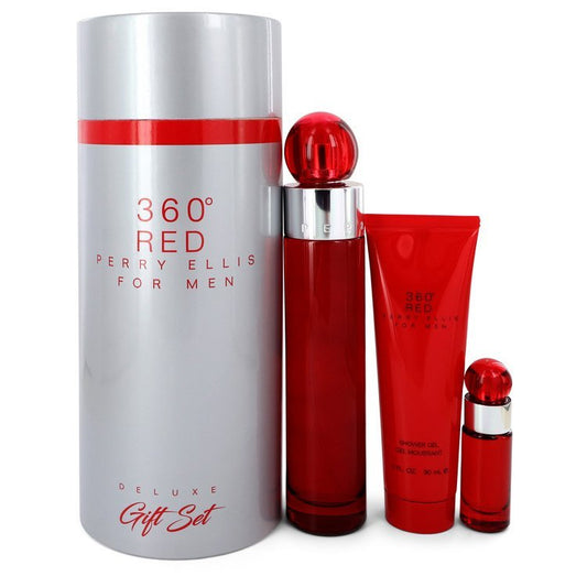 Perry Ellis 360 Red by Perry Ellis Gift Set -- 3.4 oz Eau De Toilette Spray + .25 oz Mini EDT Spray + 3 oz Shower Gel in Tube Box for Men - Lamas Perfume