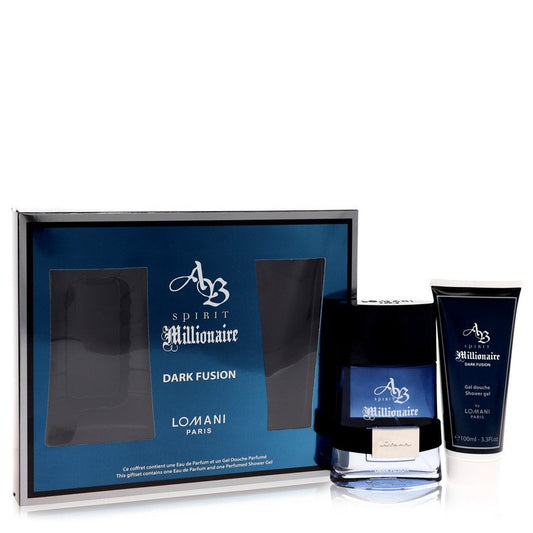 Spirit Millionaire Dark Fusion by Lomani Gift Set -- 3.3 oz Eau De Parfum Spray + 3.3 oz Shower Gel for Men - Lamas Perfume